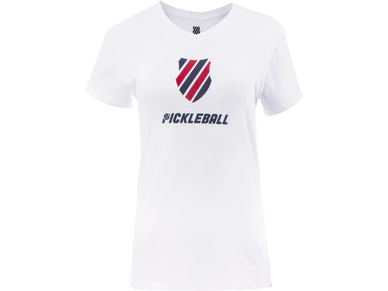 194432-114 | WOMENS PICKLEBALL T-SHIRT | WHITE/BLUE/RED