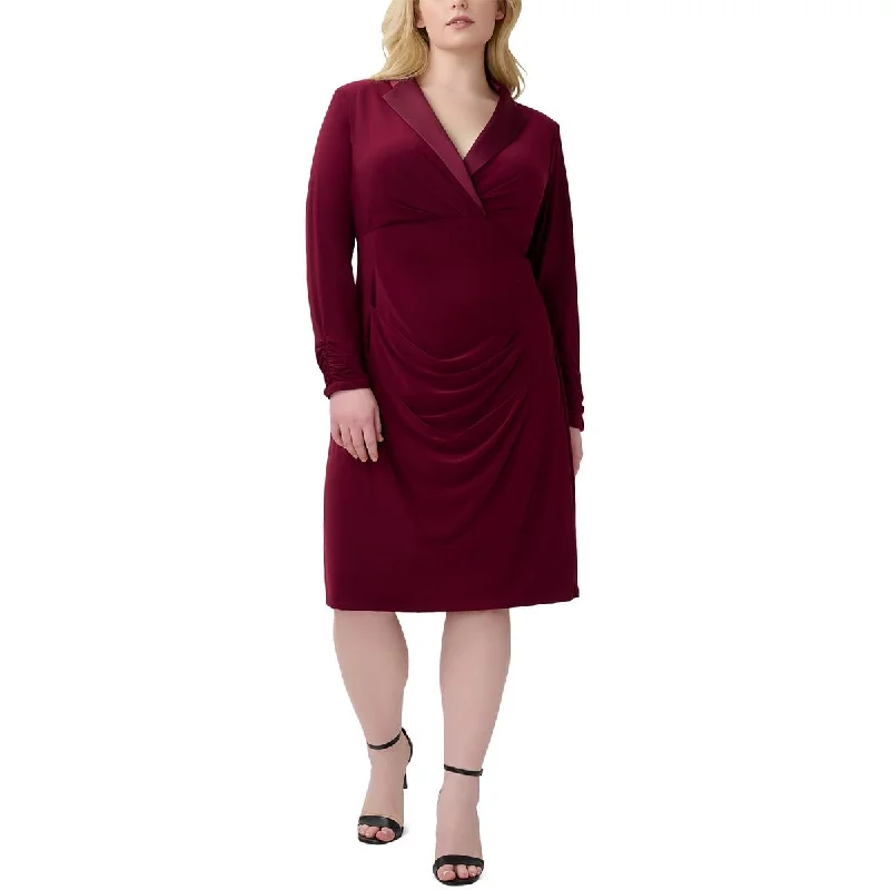 Adrianna Papell Womens Plus Notch Collar  Cocktail and Party Dress