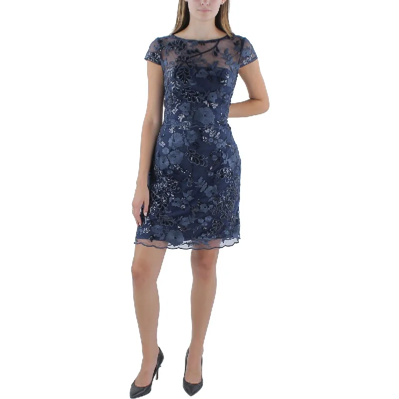 Adrianna Papell Womens Sequined Above Knee Cocktail And Party Dress