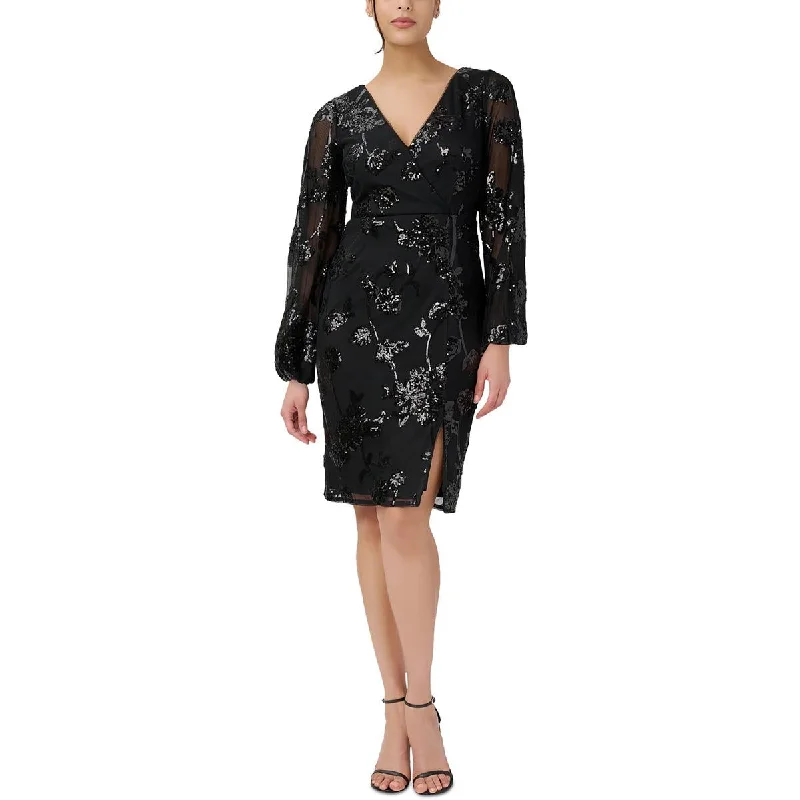 Adrianna Papell Womens Sequined Knee-Length Cocktail and Party Dress