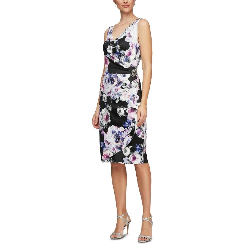 Alex Evenings Womens Floral Print Jersey Cocktail And Party Dress