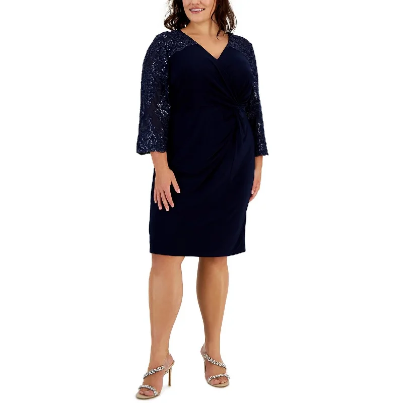 Alex Evenings Womens Plus Sequined Midi Cocktail And Party Dress