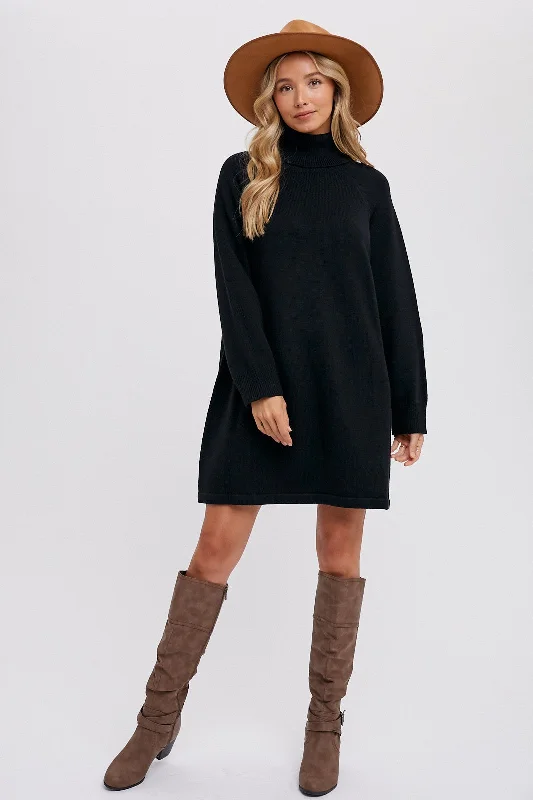 Black Turtleneck Long Sleeve Sweater Dress