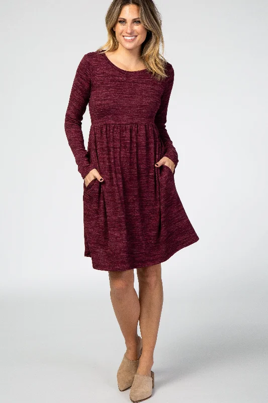 Burgundy Heathered Long Sleeve Knit Dress