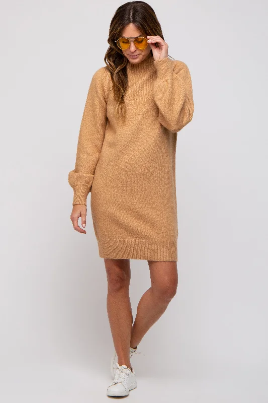 Camel Chunky Knit Sweater Dress