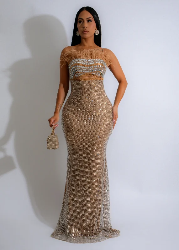 Glamour Mirage Rhinestones Maxi dress Nude