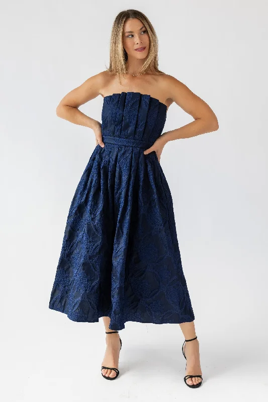 Marren Navy Brocade Midi Dress - Final Sale