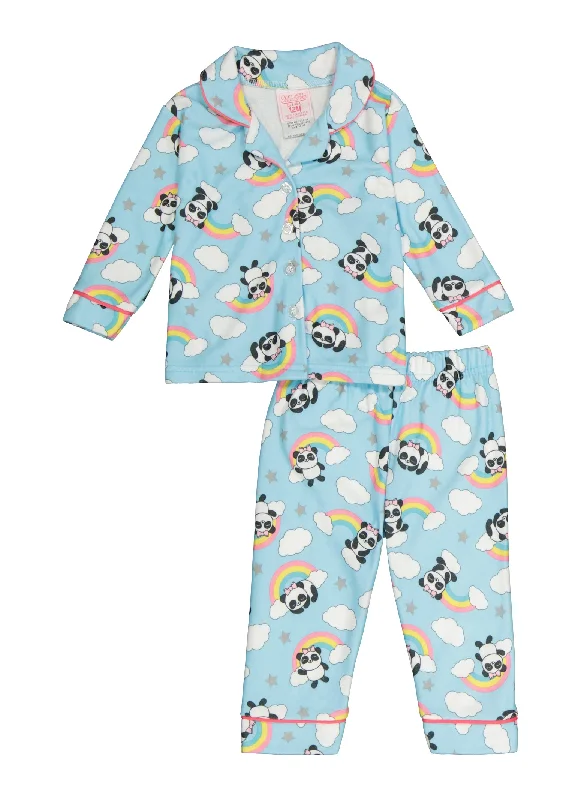 Baby Girls 12-24M Printed Notch Collar Pajama Shirt and Pants