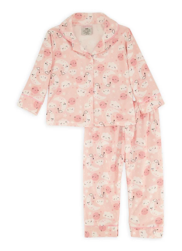 Baby Girls 12-24M Printed Notch Collar Pajama Top and Pants