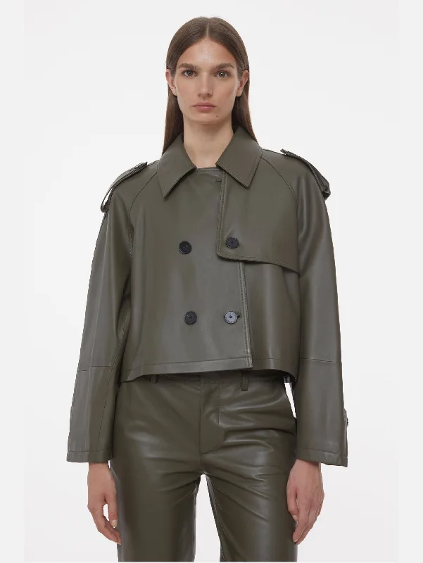 Trench Corto in Pelle Verde