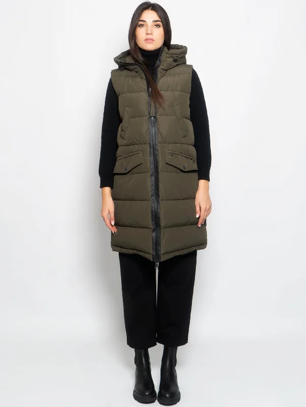 Gilet Imbottito con Cappuccio Verde