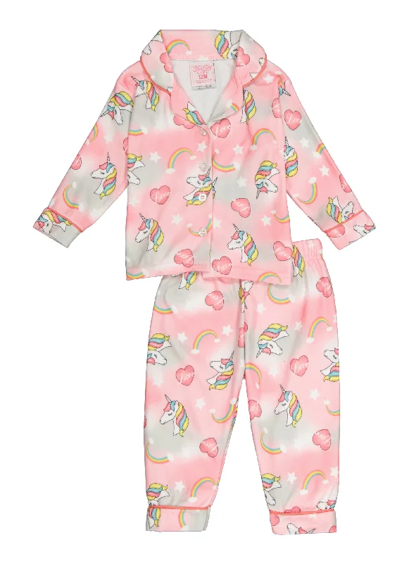 Baby Girls 12-24M Printed Notch Collar Pajama Shirt and Pants