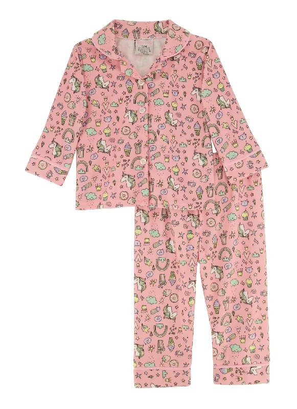 Baby Girls 12-24M Printed Notch Collar Pajama Top and Pants