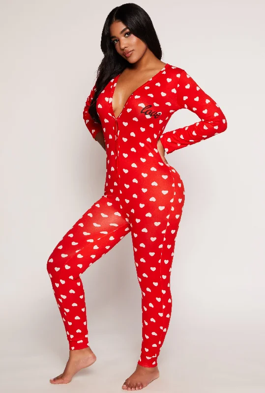 Soft Knit Heart Print Love Pajama Onesie