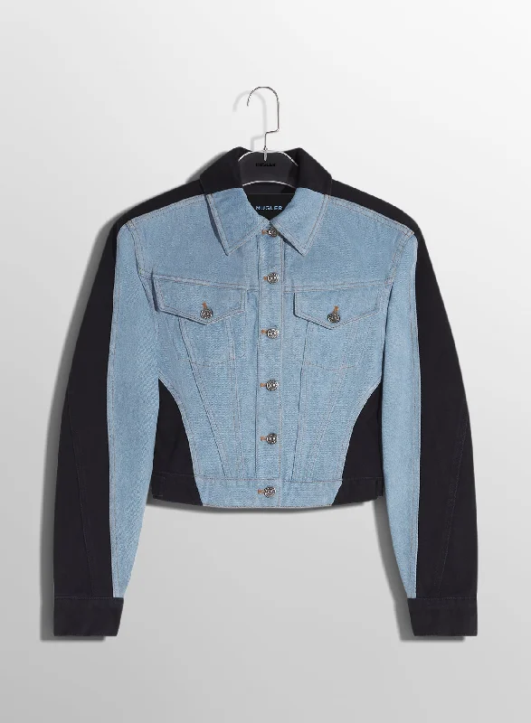 blue bi-color denim jacket