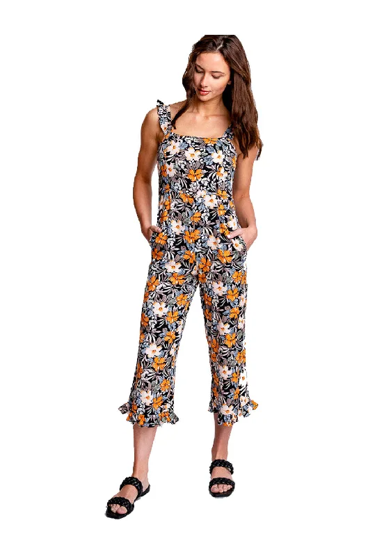 Monte Cori Jumpsuit In Black Hibiscus