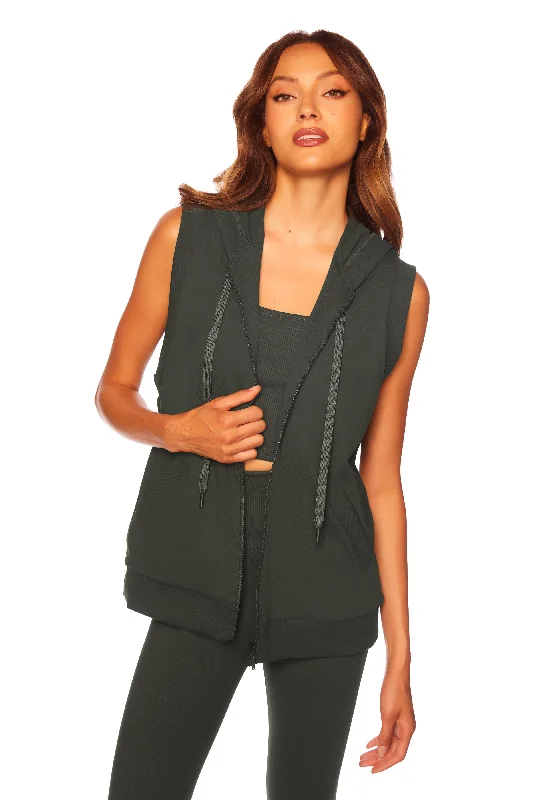 rib trim vest hoodie