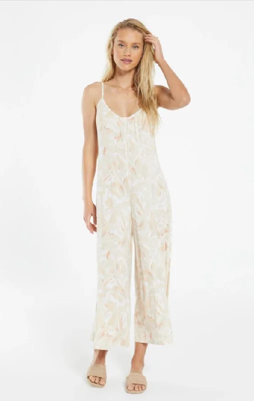 Z Supply "Summerland" Floral Slim Flared Jumpsuit | Sun Tan