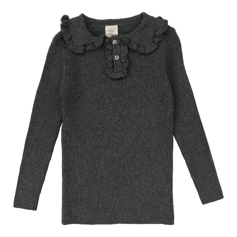 Analogie By Lil Legs Girls Knit Polo Dark Heather Grey