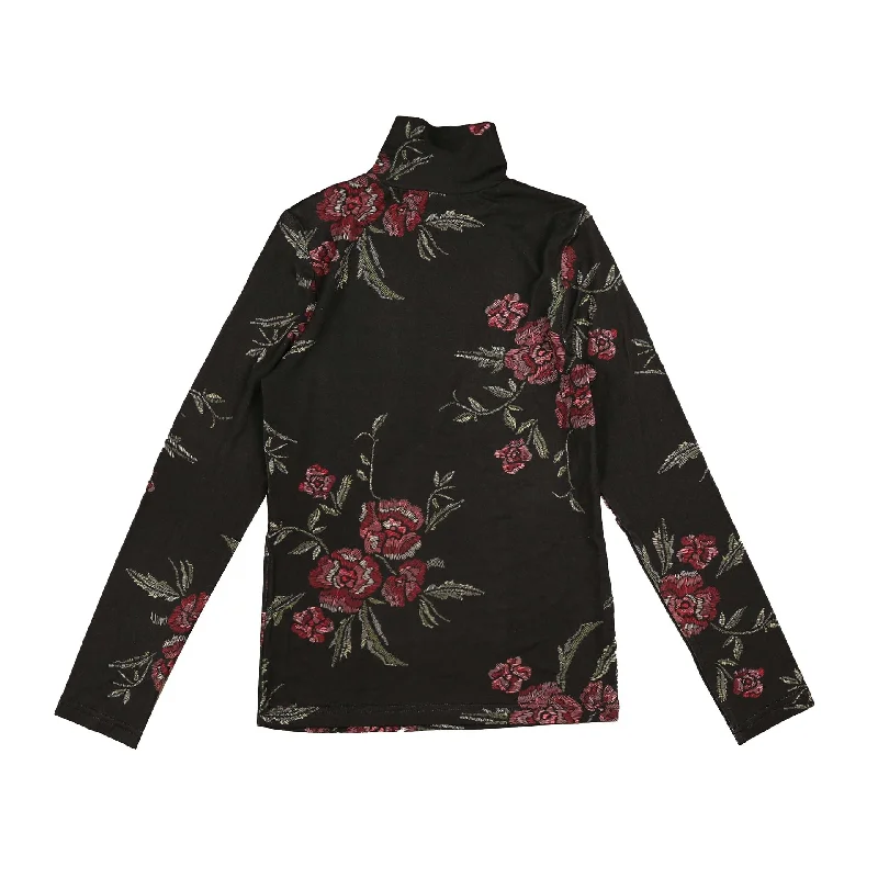 Belati Black Floral Printed Modal Turtleneck (BSH338)