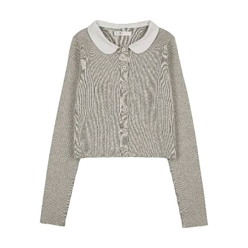 Coco Blanc Light Grey Peter Pan Knit Ribbed Cardigan