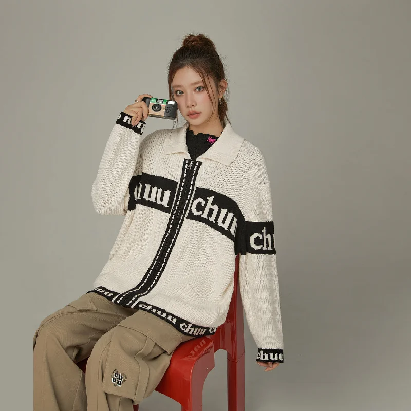 Lettering Color Block Logo Cardigan