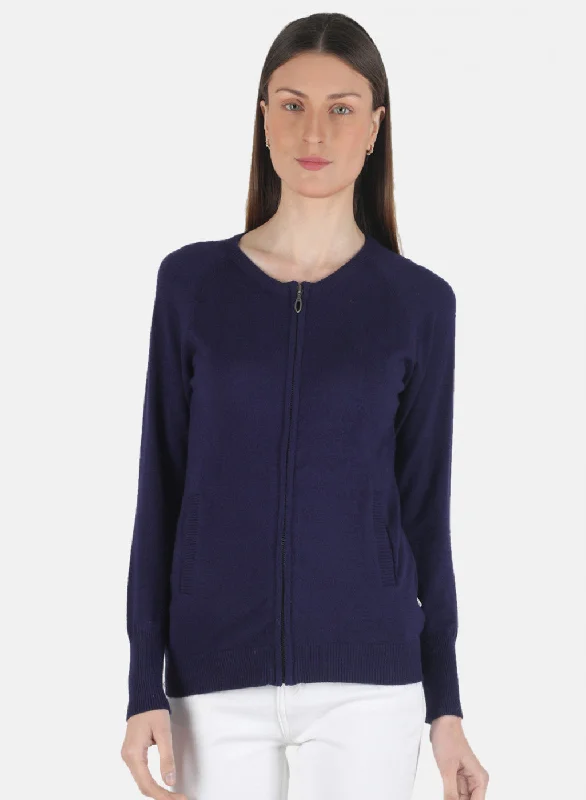 Women Blue Self Design Pullover