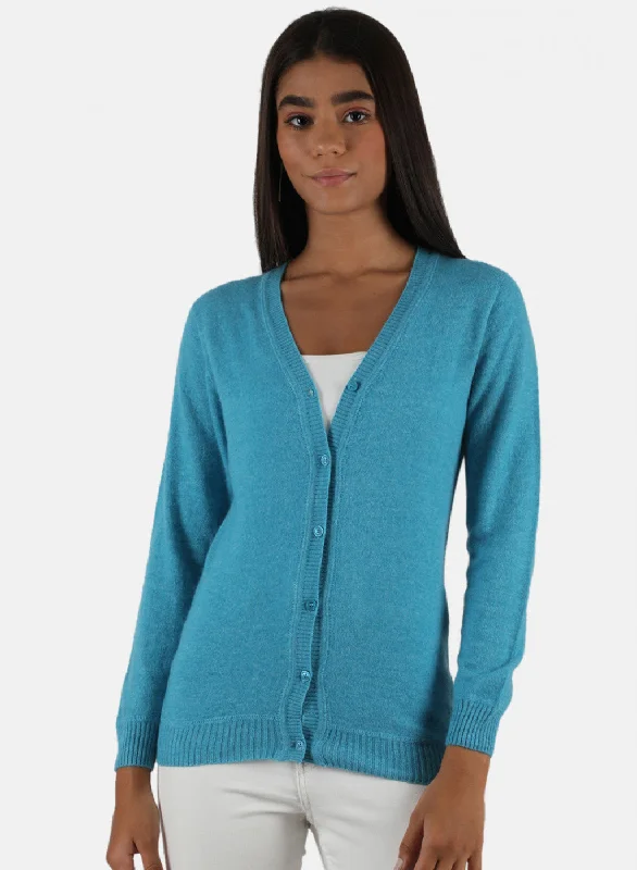 Women Blue Solid Cardigan