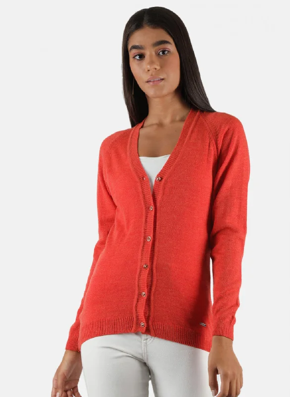 Women Orange Solid Cardigan