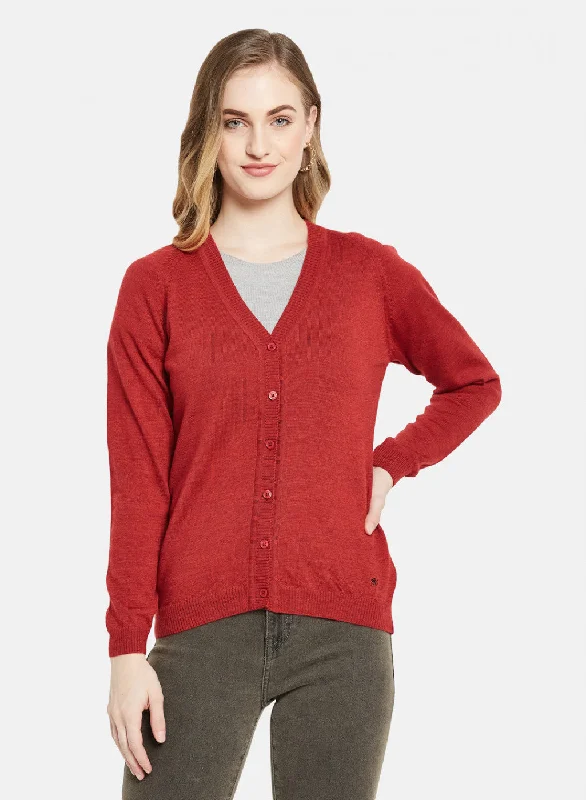 Women Red Solid Cardigan