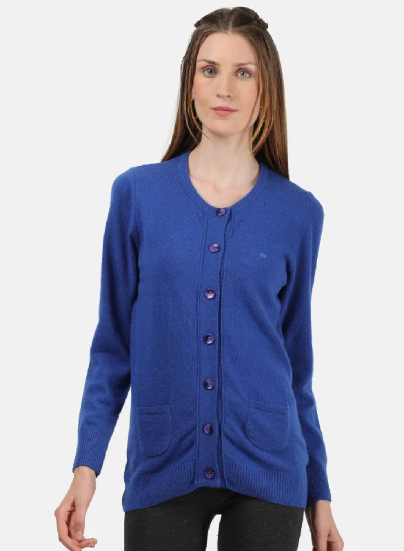 Women Royal Blue Solid Cardigan